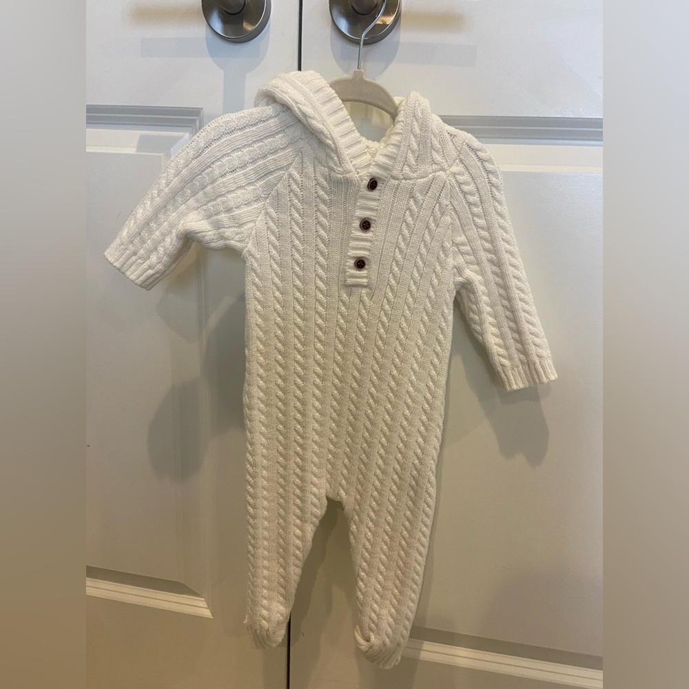 Janie and Jack Cozy White Cable Knit Baby One Piece